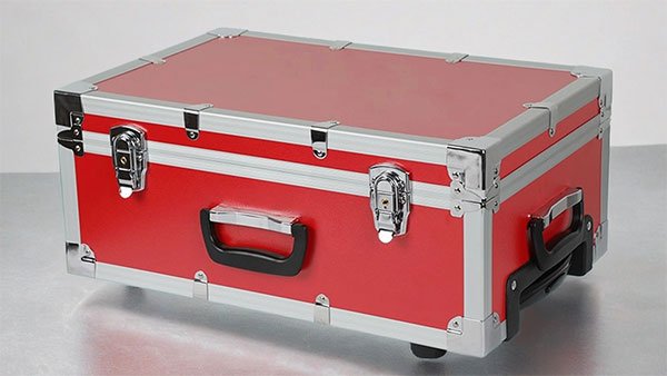 red fabric trolley aluminum case