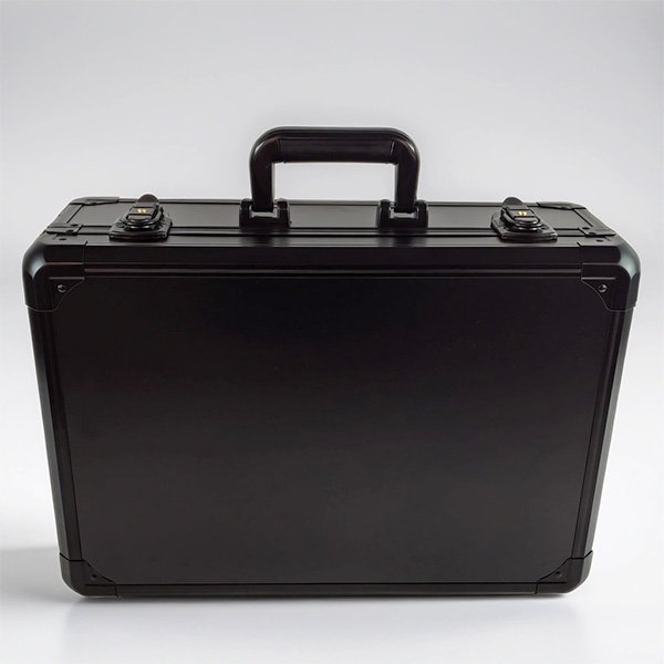 a black aluminum suitcase