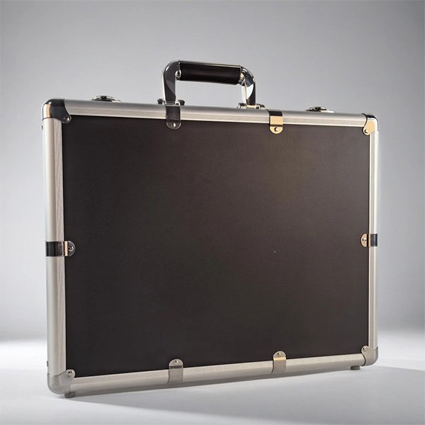 suitcase with reinforced metal strips