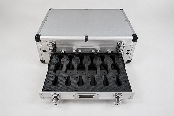 Double layer aluminum carrying case with pull-out drawer storage and custom EVA foam inserts